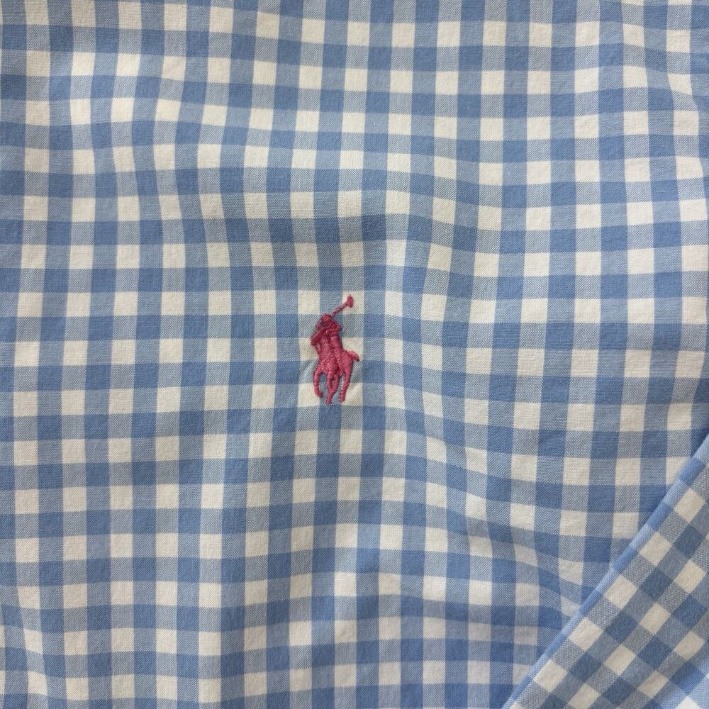 Ralph Lauren Mens Custom Fit Shirt Sz L Blue Gingham Pink Pony LA Preppy Classic - Picture 2 of 11